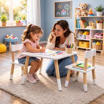 Kit Mesa Infantil com 2 Cadeiras MDF Pinus Resistente para Estudo e Brincadeiras Kit Mesa Infantil com 2 Cadeiras MDF Pinus Resistente para Estudo e Brincadeiras