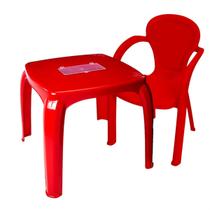 Kit Mesa Infantil Com Estojo Cadeira Infantil Vermelha Usual