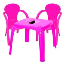 Kit mesa infantil com estojo rosa + 2 cadeiras usual rosa