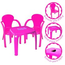 Kit Mesa Infantil Com Estojo Rosa + 2 Cadeiras Usual Rosa