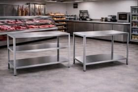 Kit Mesa Inox 304 Dupla e Tripla 100x50 Bancada Cozinha Industrial com Prateleiras