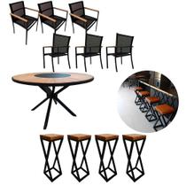 Kit Mesa Jantar 1,50m Zurick Madeira 6 Cadeiras Tela Sling 4 Banquetas Alta Bancada Cozinha Kit Mesa Jantar 1,50m Zurick Madeira 6 Cadeiras Tela Sling 4 Banquetas Alta Bancada Cozinha