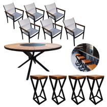 Kit Mesa Jantar 1,50m Zurick Madeira 6 Cadeiras Tela Sling 4 Banquetas Alta Bancada Cozinha Kit Mesa Jantar 1,50m Zurick Madeira 6 Cadeiras Tela Sling 4 Banquetas Alta Bancada Cozinha