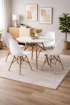 Kit Mesa Jantar Cozinha Moderna Tendencia Eiffel 80cm 4 Cadeiras Eames Branca