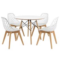 Kit Mesa Jantar Eames 110cm Branca + 4 Cadeiras Kaila Wood Branca - La Mobilia Kit Mesa Jantar Eames 110cm Branca + 4 Cadeiras Kaila Wood Branca - La Mobilia