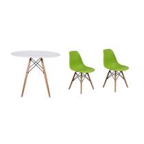 Kit Mesa Jantar Eiffel 100cm Branca + 02 Cadeiras Charles Eames - Verde