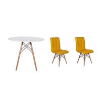 Kit Mesa Jantar Eiffel 100cm Branca + 02 Cadeiras Gomos - Amarela