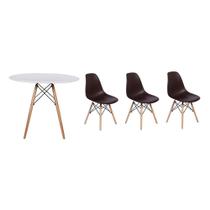 Kit Mesa Jantar Eiffel 100cm Branca + 03 Cadeiras Charles Eames - Marrom