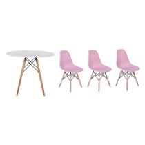 Kit Mesa Jantar Eiffel 100cm Branca + 03 Cadeiras Charles Eames - Rosa