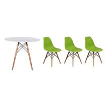 Kit Mesa Jantar Eiffel 100cm Branca + 03 Cadeiras Charles Eames - Verde