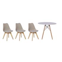 Kit Mesa Jantar Eiffel 100cm Branca + 03 Cadeiras Leda - Nude