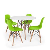 Kit Mesa Jantar Eiffel 100cm Branca + 04 Cadeiras Charles Eames - Verde