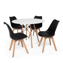 Kit Mesa Jantar Eiffel 100cm Branca + 04 Cadeiras Leda - Preta