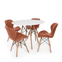 Kit Mesa Jantar Eiffel 100cm Branca + 04 Cadeiras Slim - Marrom