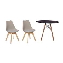 Kit Mesa Jantar Eiffel 100cm Preta + 02 Cadeiras Leda - Nude