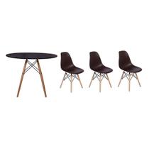 Kit Mesa Jantar Eiffel 100cm Preta + 03 Cadeiras Charles Eames - Marrom