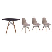 Kit Mesa Jantar Eiffel 100cm Preta + 03 Cadeiras Charles Eames - Nude