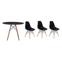 Kit Mesa Jantar Eiffel 100cm Preta + 03 Cadeiras Charles Eames - Preta