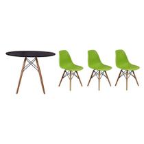 Kit Mesa Jantar Eiffel 100cm Preta + 03 Cadeiras Charles Eames - Verde