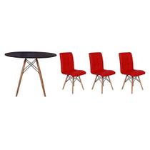 Kit Mesa Jantar Eiffel 100cm Preta + 03 Cadeiras Gomos - Vermelha
