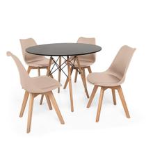 Kit Mesa Jantar Eiffel 100cm Preta + 04 Cadeiras Leda - Nude