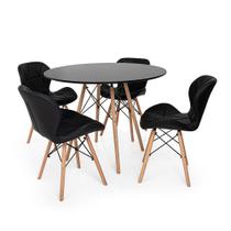 Kit Mesa Jantar Eiffel 100cm Preta + 04 Cadeiras Slim - Preta