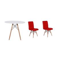 Kit Mesa Jantar Eiffel 120cm Branca + 02 Cadeiras Gomos - Vermelha