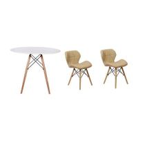 Kit Mesa Jantar Eiffel 120cm Branca + 02 Cadeiras Slim - Nude