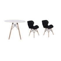 Kit Mesa Jantar Eiffel 120cm Branca + 02 Cadeiras Slim - Preta