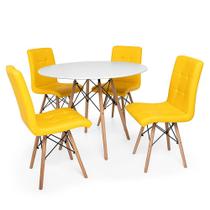 Kit Mesa Jantar Eiffel 120cm Branca + 04 Cadeiras Gomos - Amarela