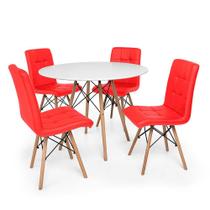 Kit Mesa Jantar Eiffel 120cm Branca + 04 Cadeiras Gomos - Vermelha
