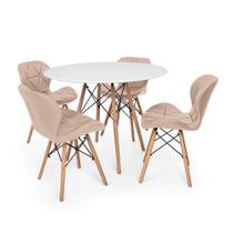 Kit Mesa Jantar Eiffel 120cm Branca + 04 Cadeiras Slim - Nude