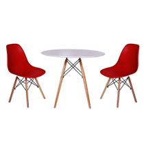 kit Mesa Jantar Eiffel 120cm Branca + 2 Cadeiras Charles Eames - Vermelha