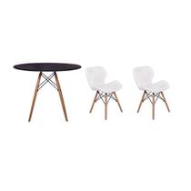 Kit Mesa Jantar Eiffel 120cm Preta + 02 Cadeiras Slim - Branca