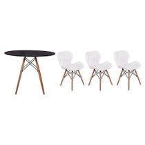 Kit Mesa Jantar Eiffel 120cm Preta + 03 Cadeiras Slim - Branca