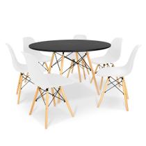 Kit Mesa Jantar Eiffel 120cm Preta + 6 Cadeiras Charles Eames - Branca