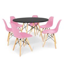 Kit Mesa Jantar Eiffel 120cm Preta + 6 Cadeiras Charles Eames - Rosa