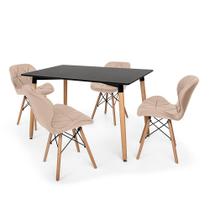 Kit Mesa Jantar Eiffel 120x80 Preta + 04 Cadeiras Slim - Nude