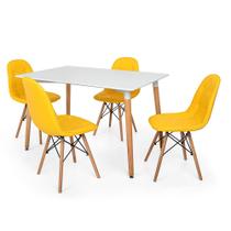 Kit Mesa Jantar Eiffel 120x80cm Branca + 4 Cadeiras Charles Eames Botonê - Amarela