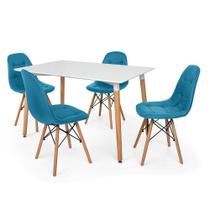 Kit Mesa Jantar Eiffel 120x80cm Branca + 4 Cadeiras Charles Eames Botonê - Turquesa