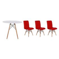 Kit Mesa Jantar Eiffel 80cm Branca + 03 Cadeiras Gomos - Vermelha