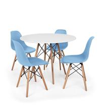 Kit Mesa Jantar Eiffel 80cm Branca + 04 Cadeiras Charles Eames - Azul-Claro