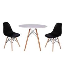 kit Mesa Jantar Eiffel 80cm Branca + 2 Cadeiras Charles Eames - Preta