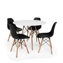 kit Mesa Jantar Eiffel 80cm Branca + 4 Cadeiras Charles Eames - Preta