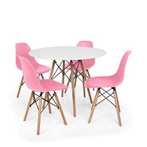 kit Mesa Jantar Eiffel 80cm Branca + 4 Cadeiras Charles Eames - Rosa