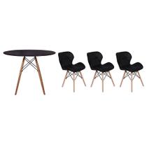 Kit Mesa Jantar Eiffel 80cm Preta + 03 Cadeiras Slim - Preta
