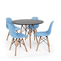 Kit Mesa Jantar Eiffel 80cm Preta + 04 Cadeiras Charles Eames - Azul-Claro