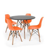 Kit Mesa Jantar Eiffel 80cm Preta + 04 Cadeiras Charles Eames - Laranja