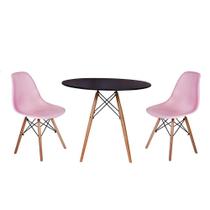 kit Mesa Jantar Eiffel 80cm Preta + 2 Cadeiras Charles Eames - Rosa