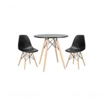 Kit Mesa Jantar Eiffel 80cm Preta + 2 Cadeiras Eames Eiffel